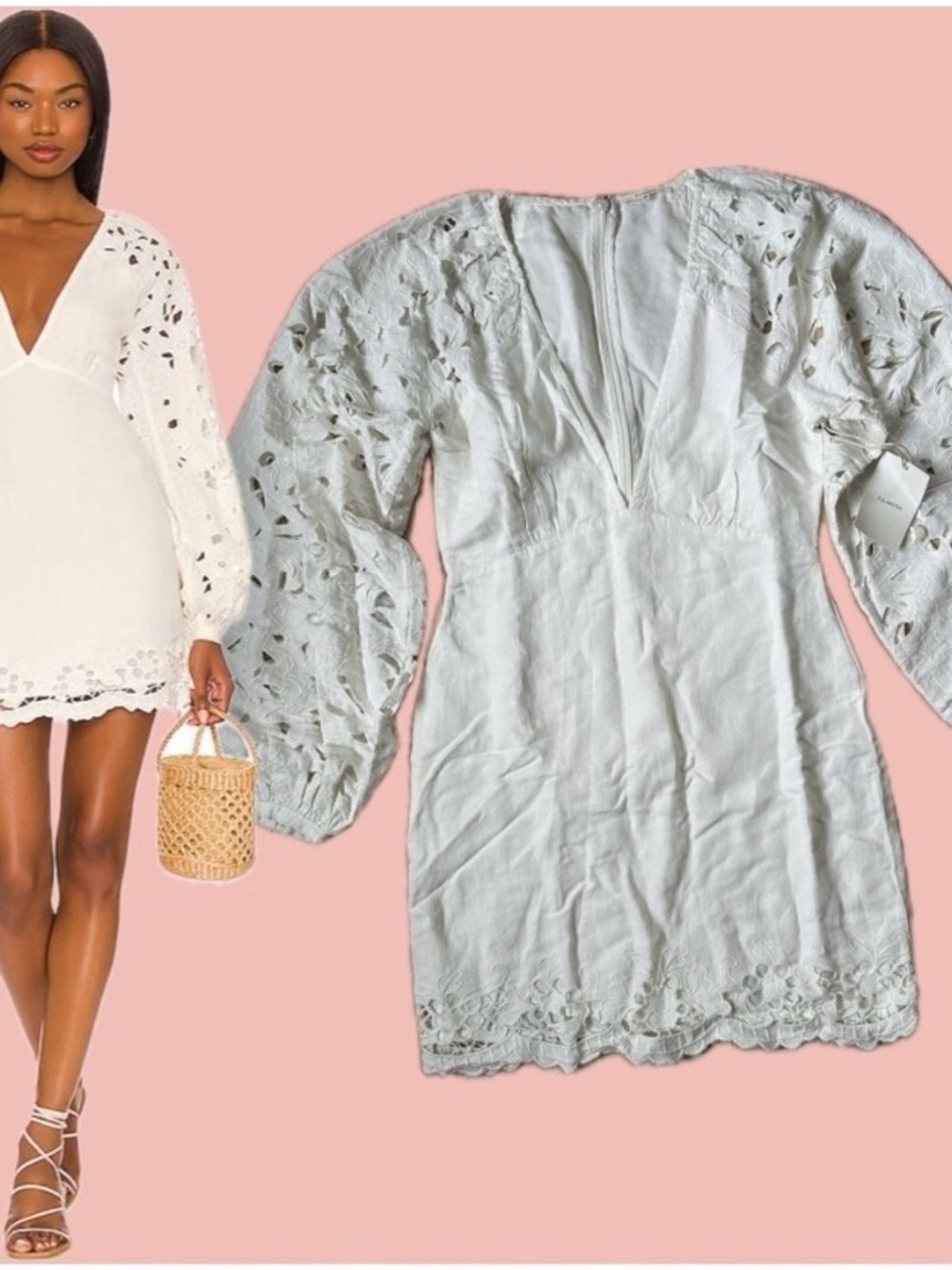 BNWT Tularosa Cream Eyelet Mini Dress with Puff Sleeves